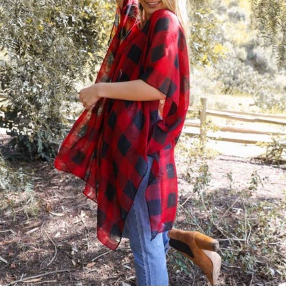 NEW Red Black Buffalo Plaid Kimono, Festival Outfit, Holiday Outfit